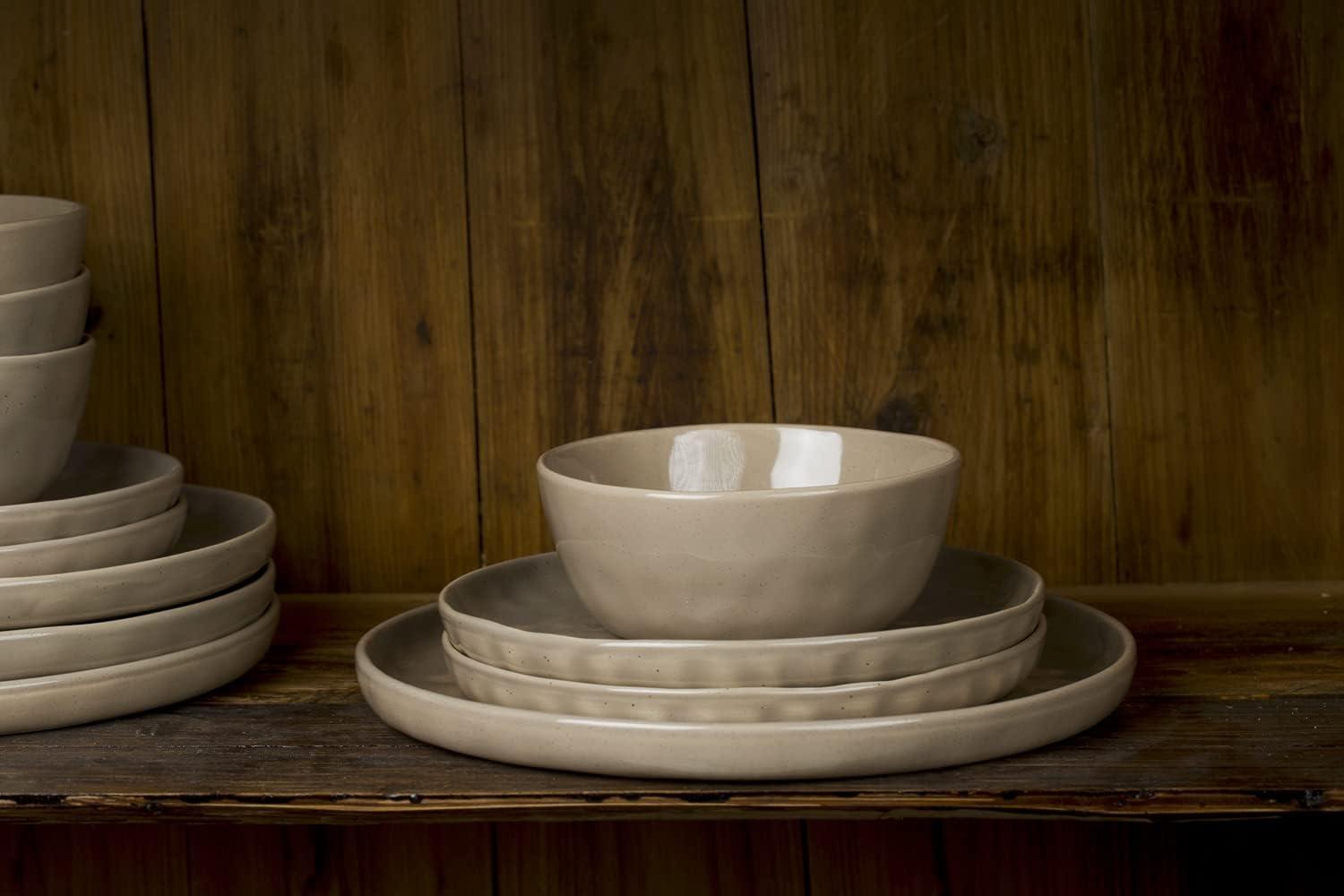 Famiware Mars Plates and Bowls Set, 12 Pieces Dinnerware Sets, Dishes Set for 4, Cinnamon Brown