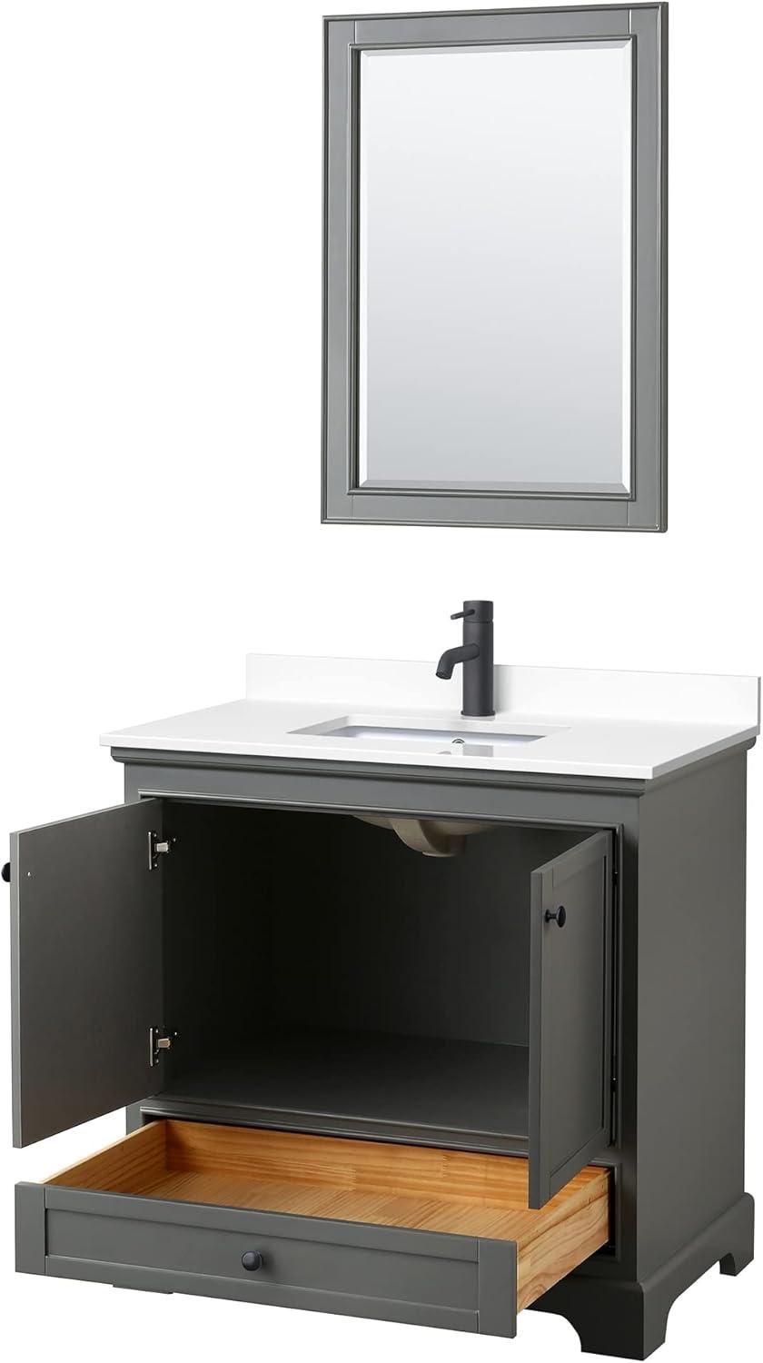 Deborah 36" Dark Gray Vanity with White Marble Top and Mirror