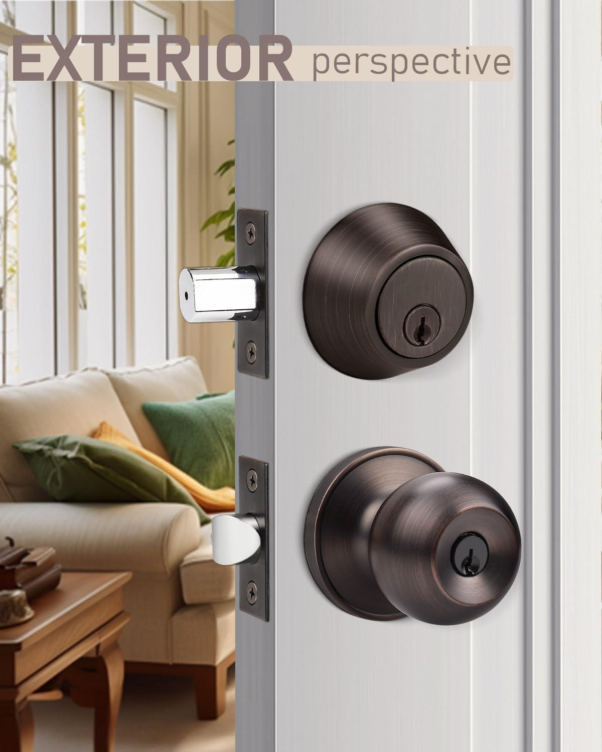 Oil Rubbed Bronze Stainless Steel Entry Door Lockset with Deadbolt, 4 Pack