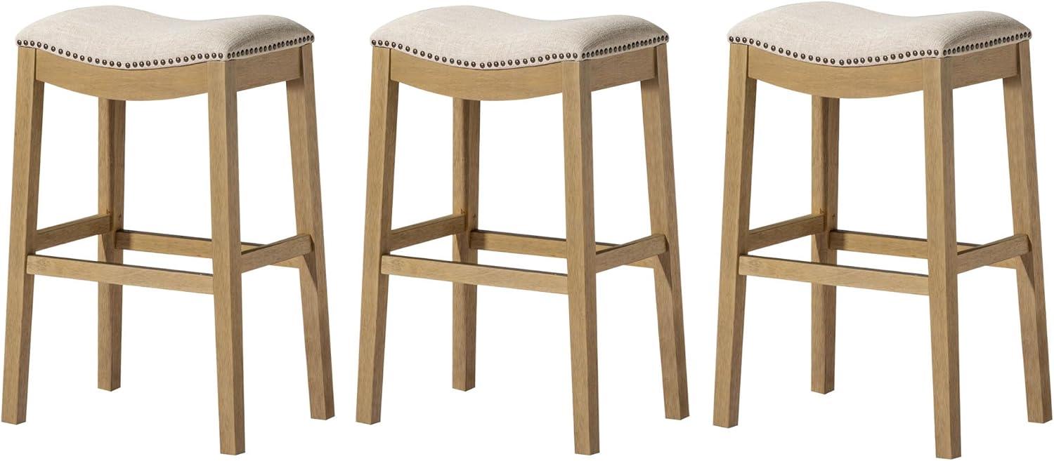 Maven Lane Adrien Upholstered Backless Saddle Kitchen Stool, Set of 3