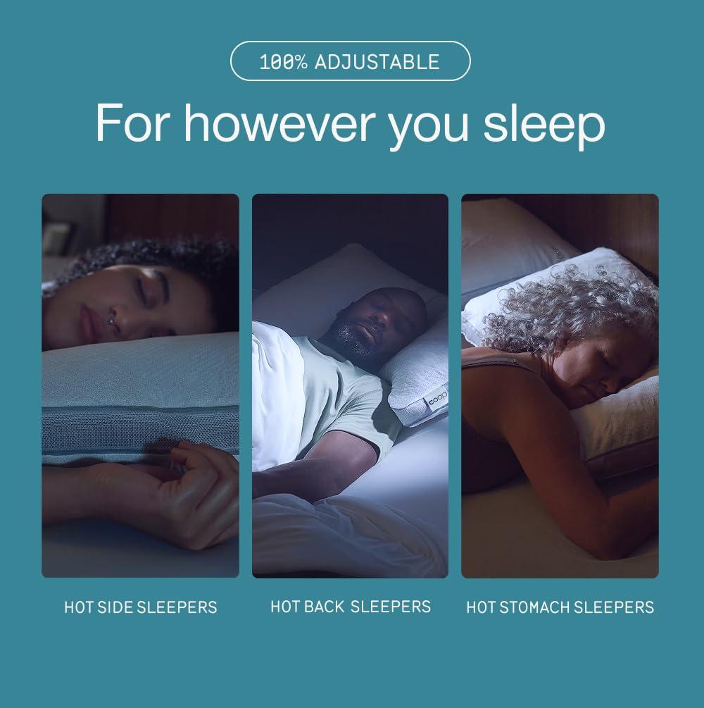 Coop Home Goods The Eden Cool+ Adjustable Pillow, Queen Size Plus Memory Foam Pillows with Cooling Gel, Back, Stomach or Side Sleeper, Neck Support