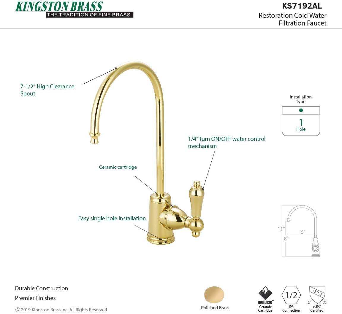 Kingston Brass KS7192AL Restoration Single Handle Water Filtration Faucet, Polished Brass