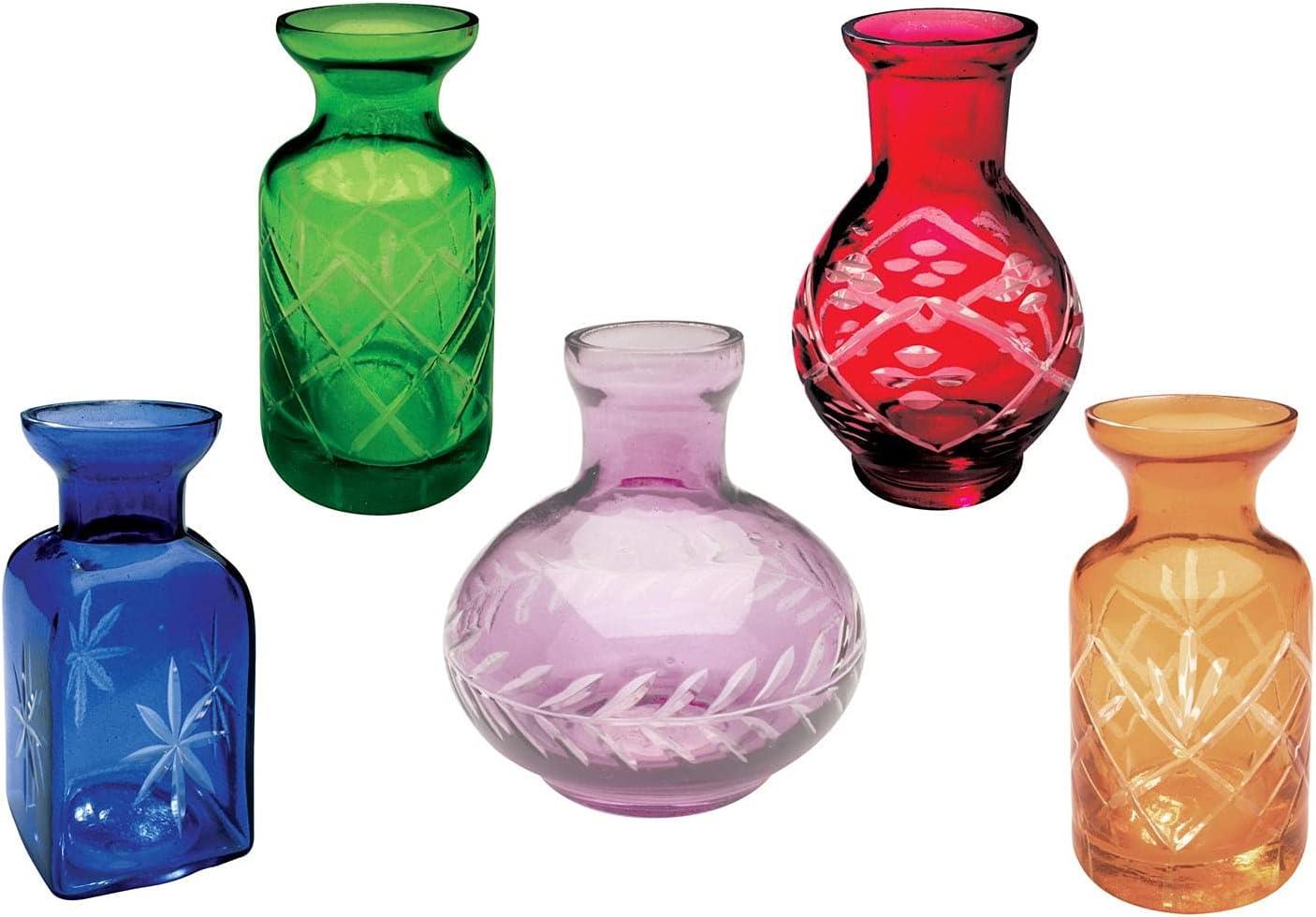 Assorted Jewel Tones Petite Glass Bud Vase Set of 5