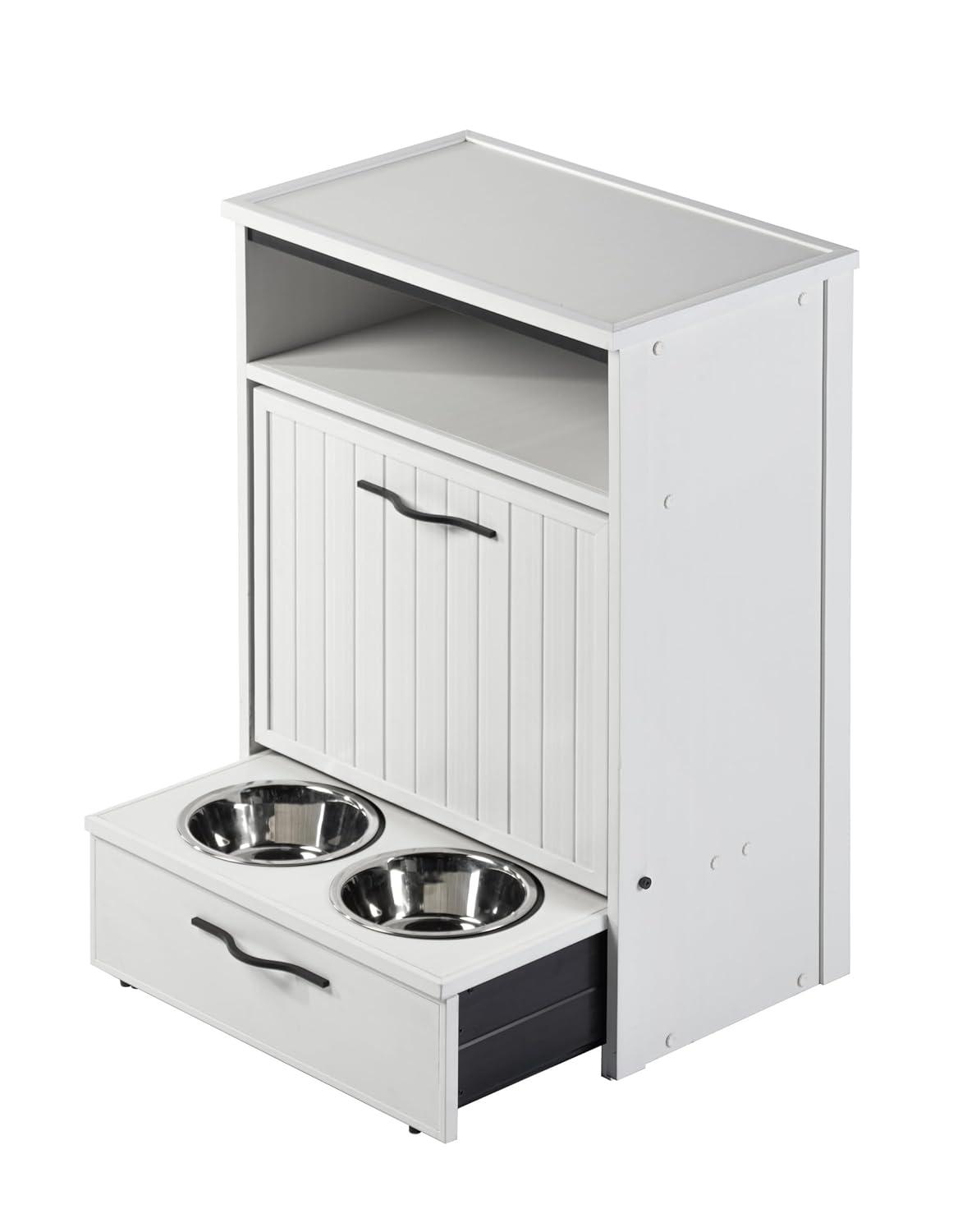 New Age Pet® ECOFLEX® Dog Food Pantry with Double Stainless Steel Bowls - Durable Composite, Includes 2x 32oz Bowls, Storage for 25 lbs of Dog Food, Easy Assembly, Moisture Resistant