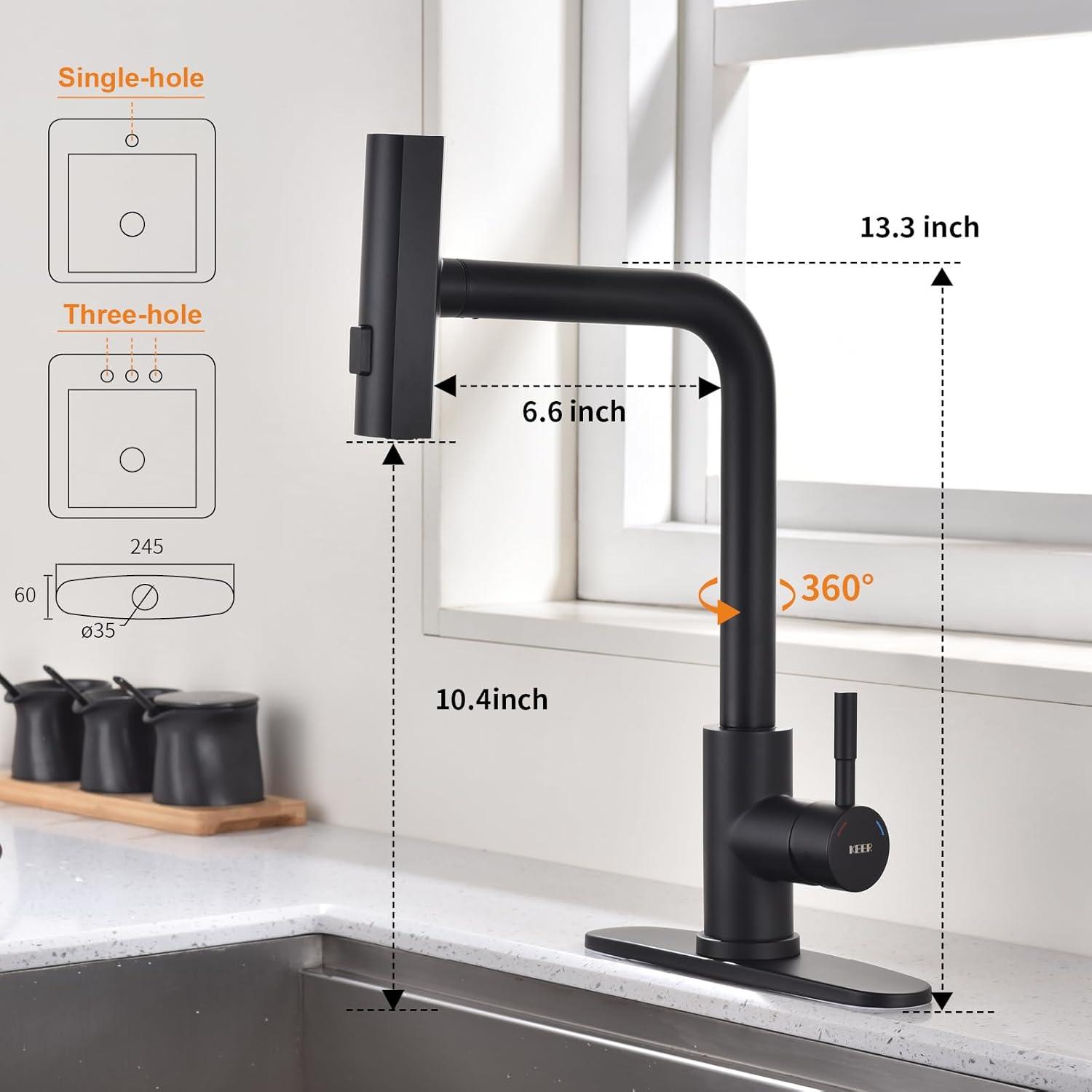 Matte Black Stainless Steel Pull Down Kitchen Faucet with Soap Dispenser