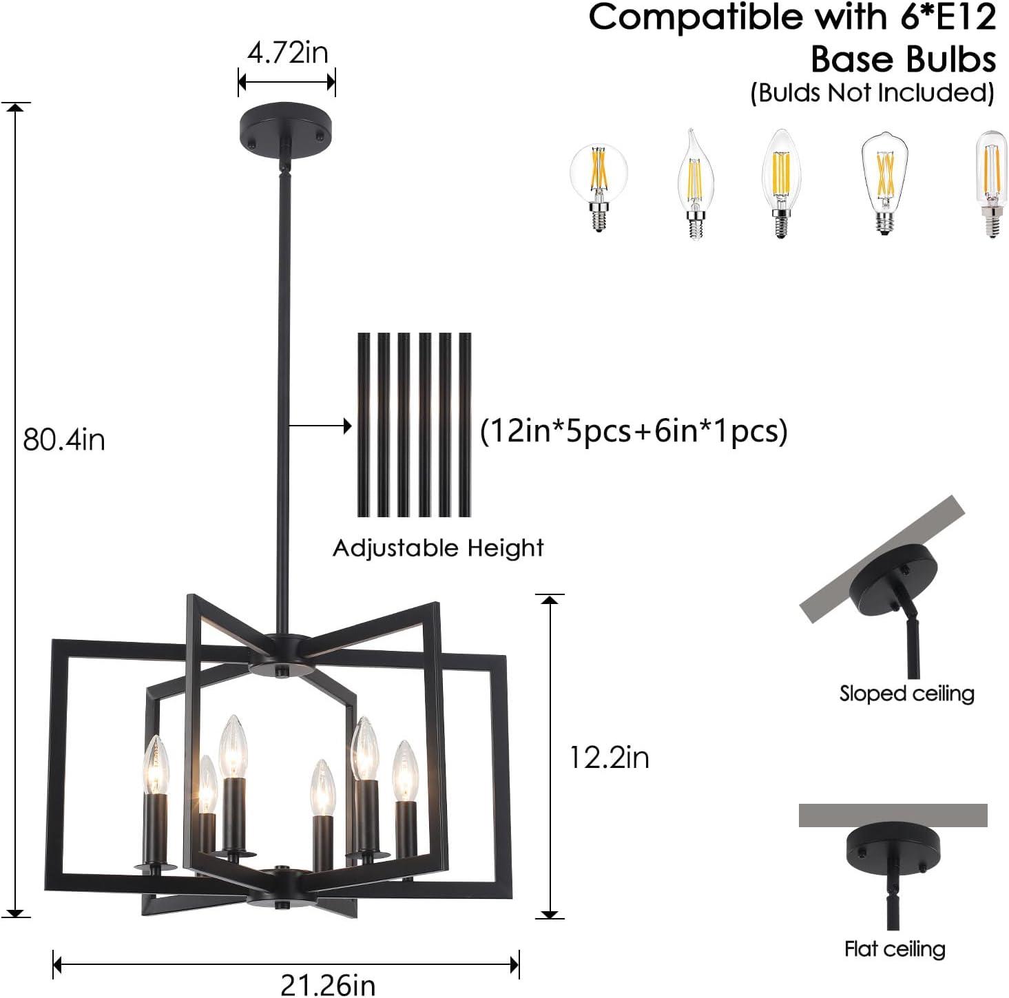 Black Geometric Metal 6-Light Candle Chandelier