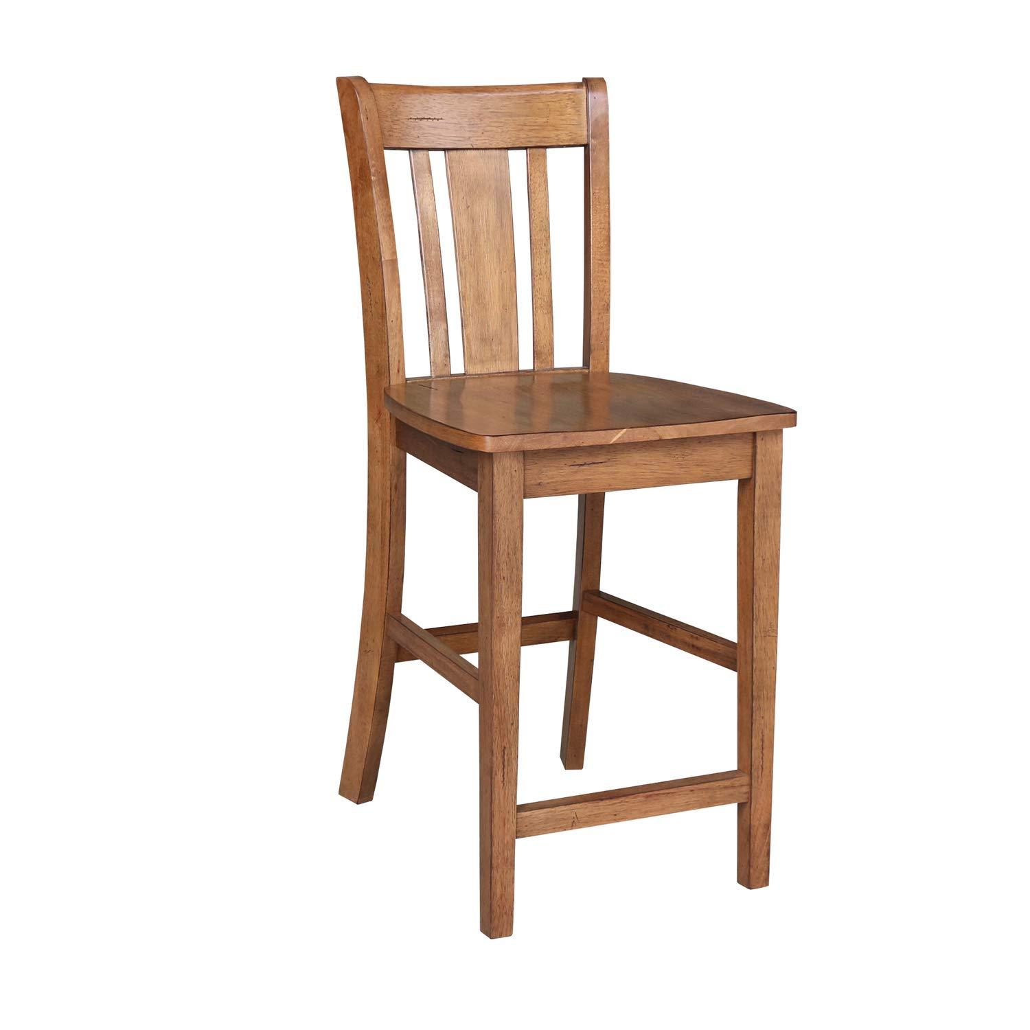 24" San Remo Counter Height Barstool Distressed Oak - International Concepts: Solid Wood, Traditional Style