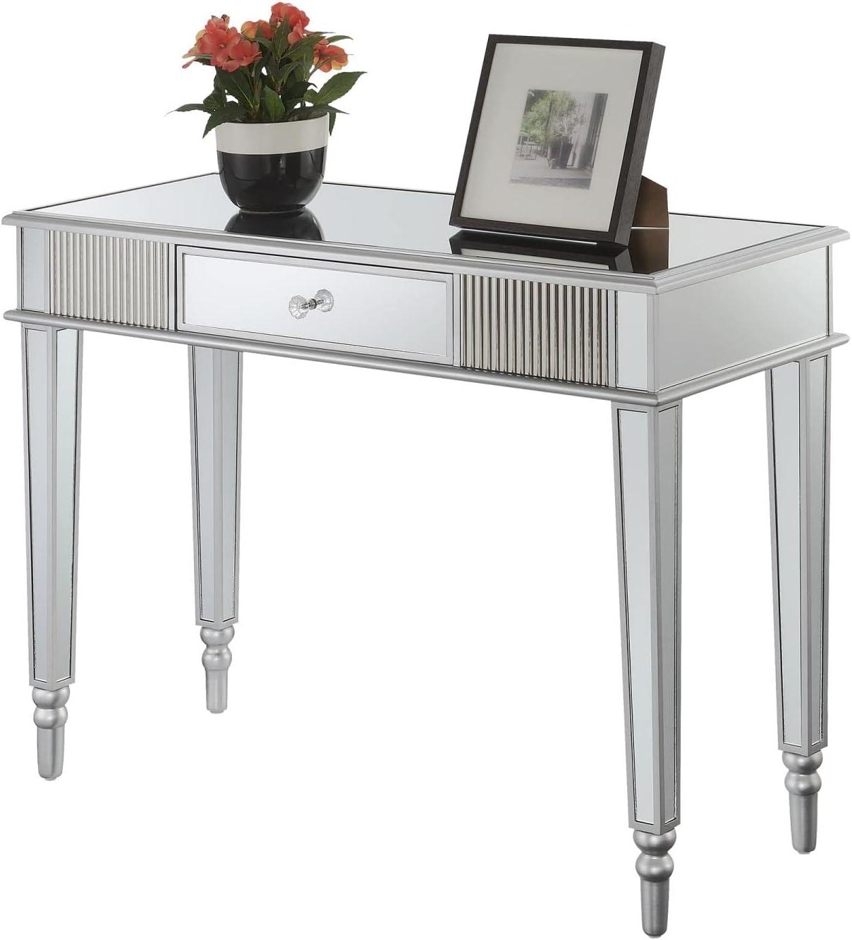 French Country 1 Drawer Mirrored Desk & Console Table, Stainless Steel