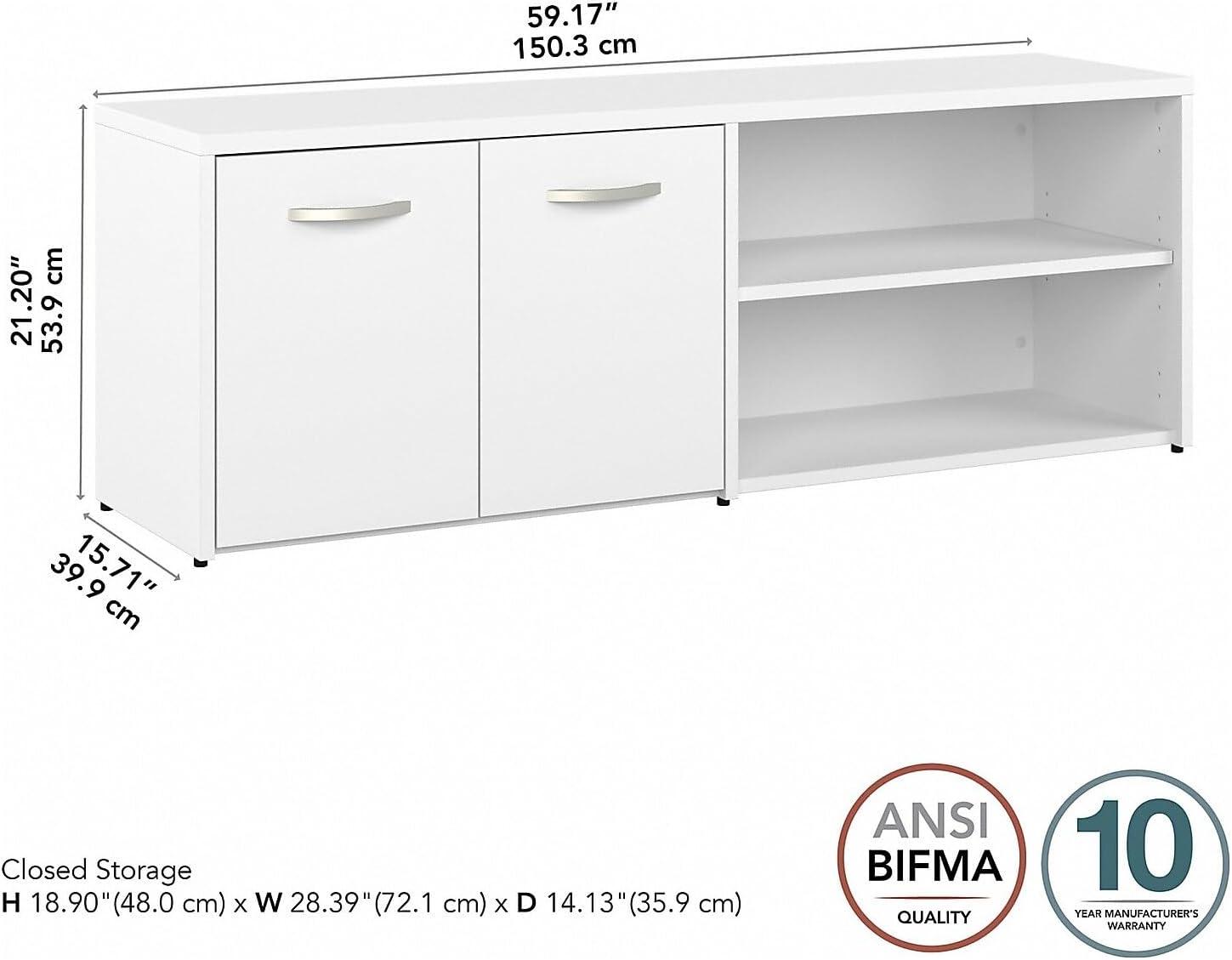 Hybrid Low Storage Cabinet with Doors in White - Engineered Wood