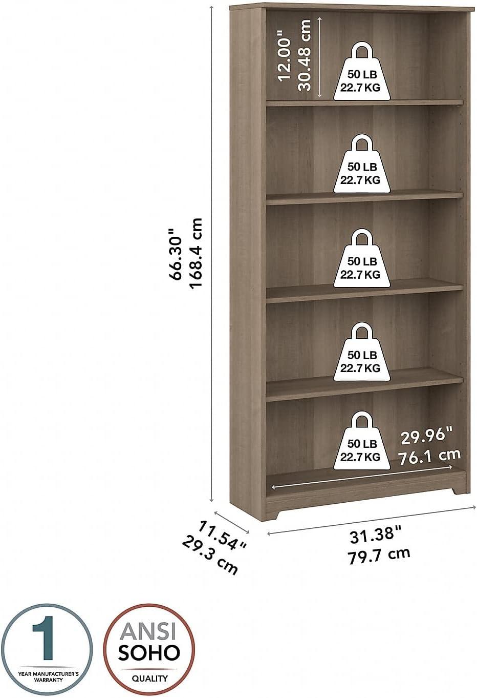 Ash Gray Adjustable 5-Shelf Floor-Standing Bookcase