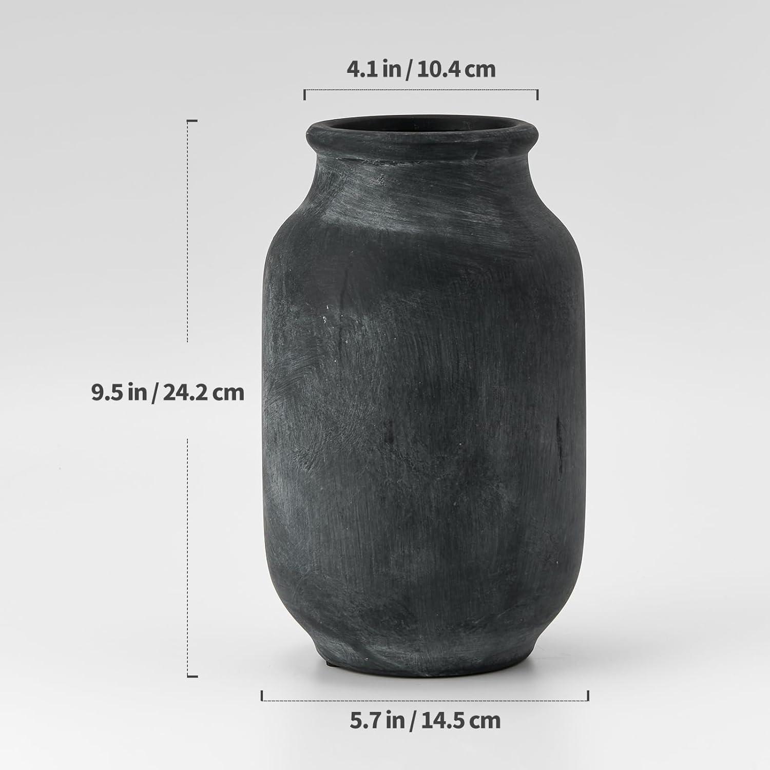 Rustic Black Ceramic 9.5" Table Vase for Bouquets