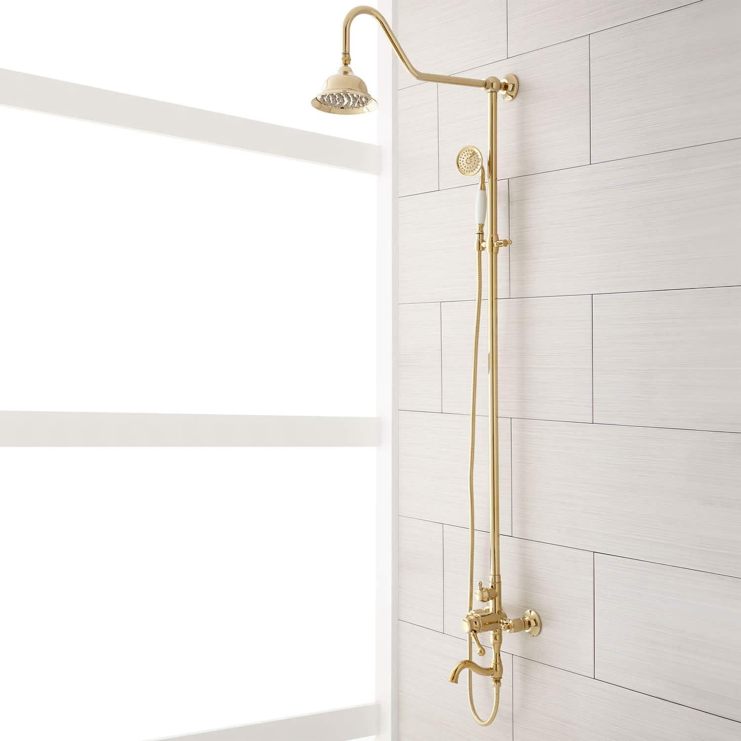 Polished Brass Multi-Head Rain Shower System with Handheld