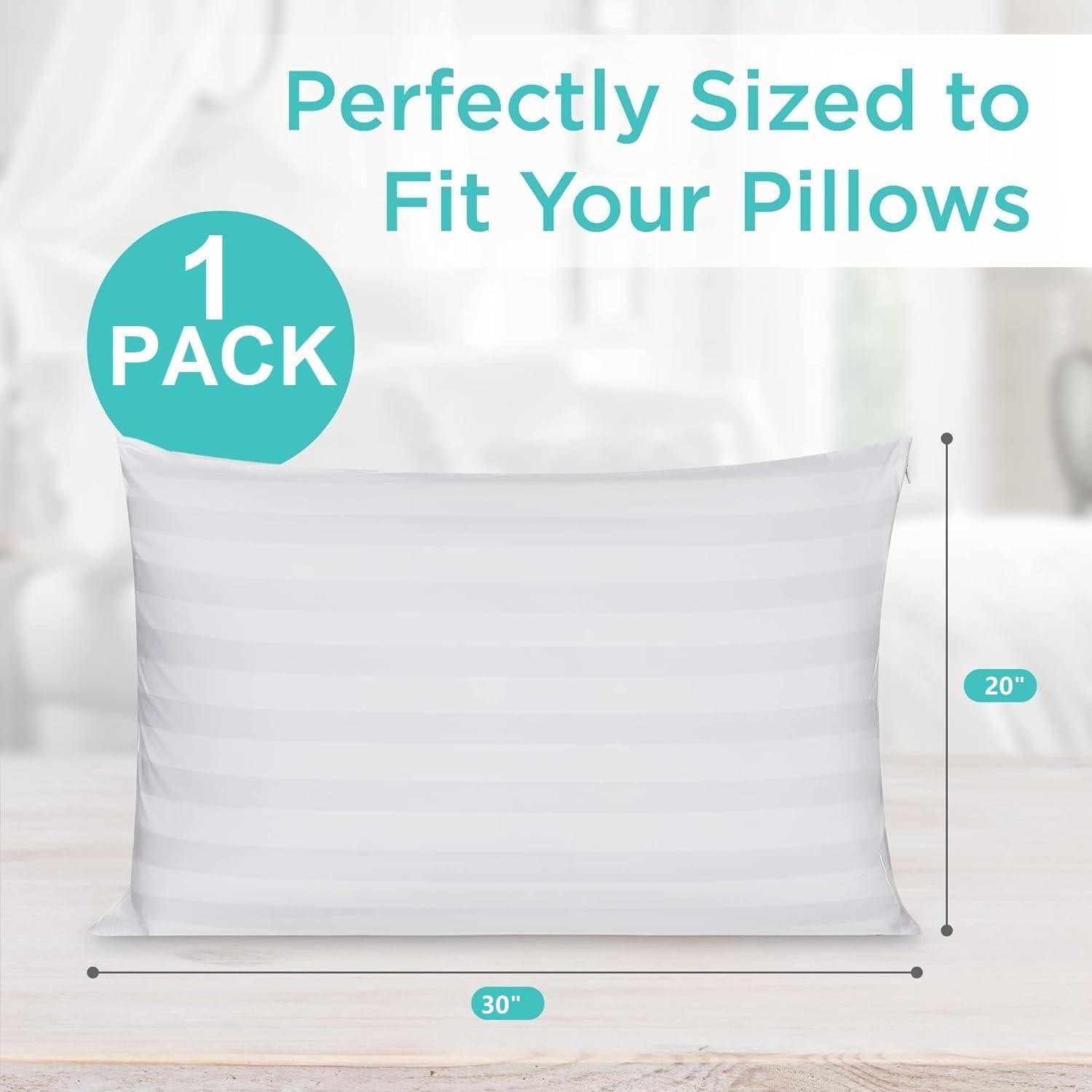 Containental Bedding White Damask Zippered 300 Thread Count Cotton Pillow Protector - Queen Size 20x30 Inch Pack of 1