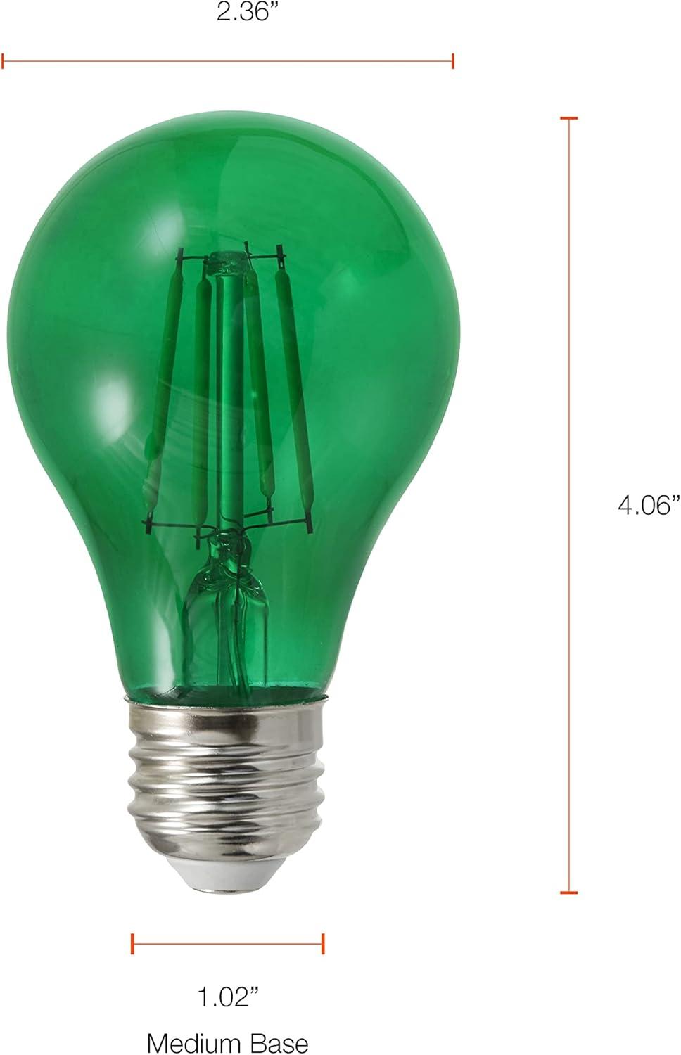Sylvania 40303 Green Filament A19 Ultra LED Light Bulb, Colored Glass Lamps, 4.5 Watts, for Decorative and Accent Lighting