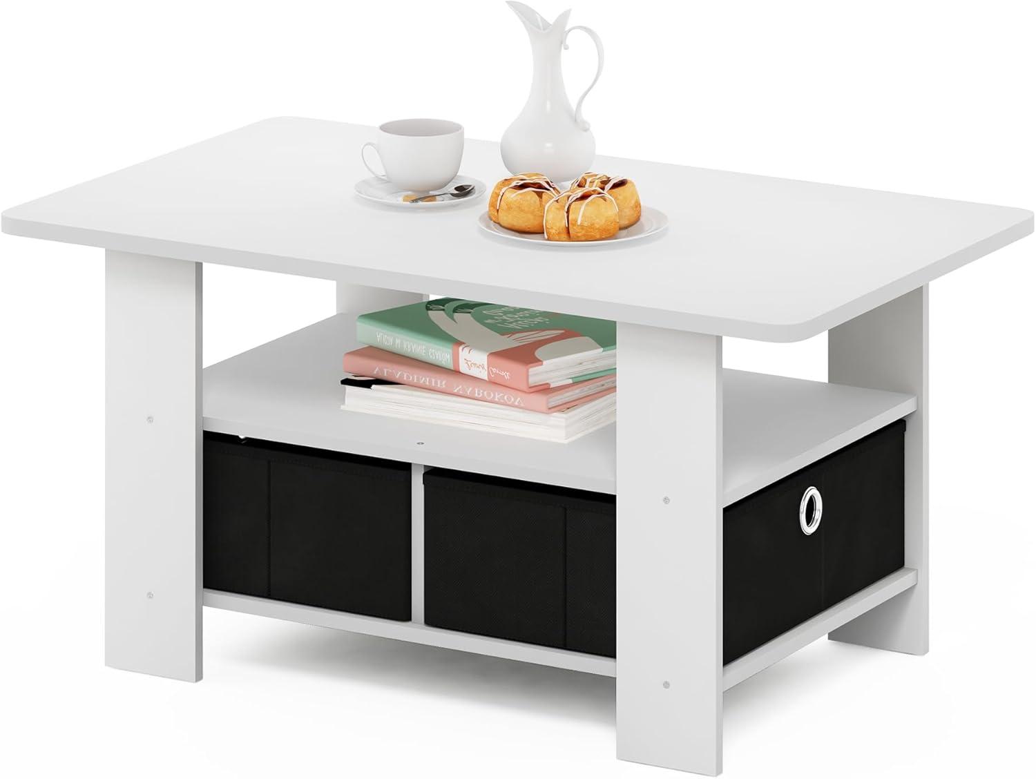 Furinno Andrey Coffee Table with Bin Drawer, White/Black