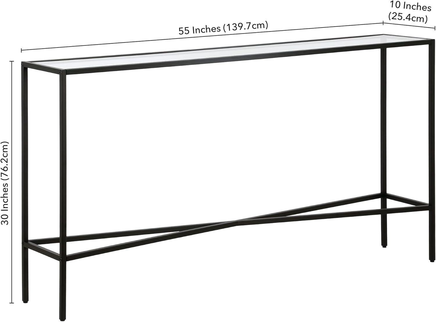 55" Black Bronze Console Table with Glass Tabletop - Henn&Hart