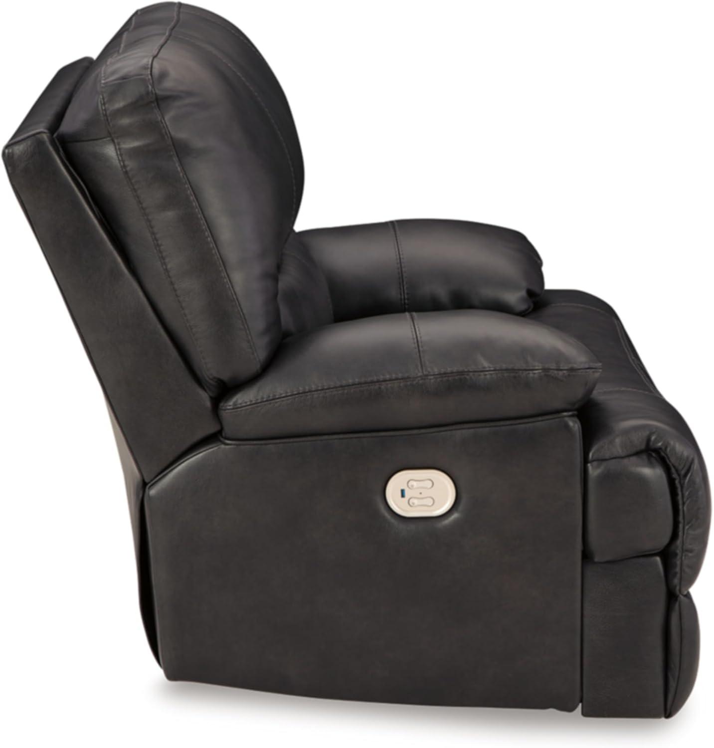 Black Leather and Metal Power Recliner with Adjustable Headrest