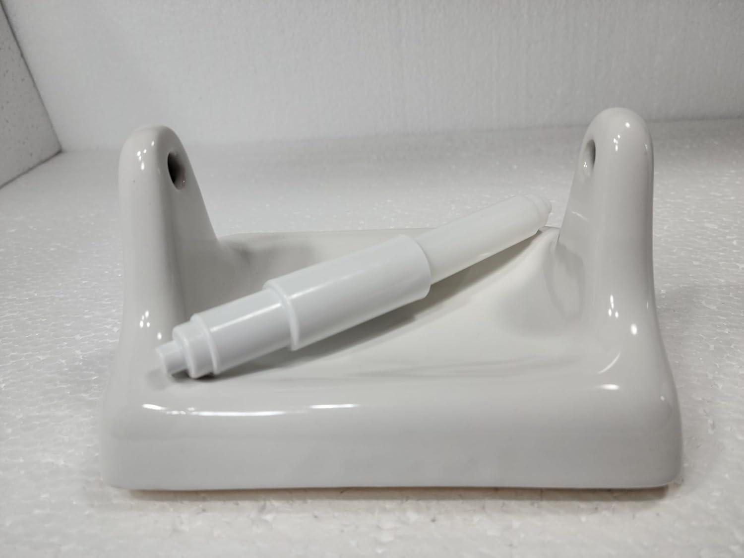 DALTILE Snow White Ceramic TP Toilet Paper Holder Wall Mount Thinset Installation Vintage Mid Century Modern Retro, BA1020T