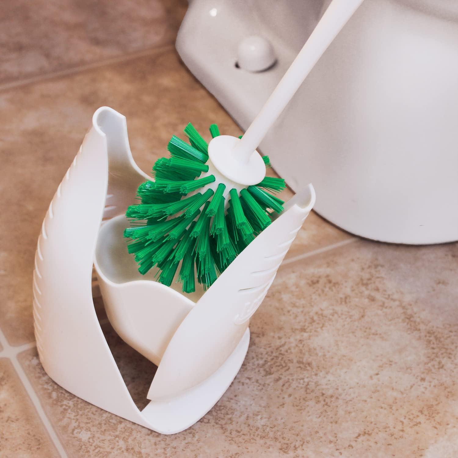 White and Green Plastic Toilet Brush and Holder Set, 2 Pack