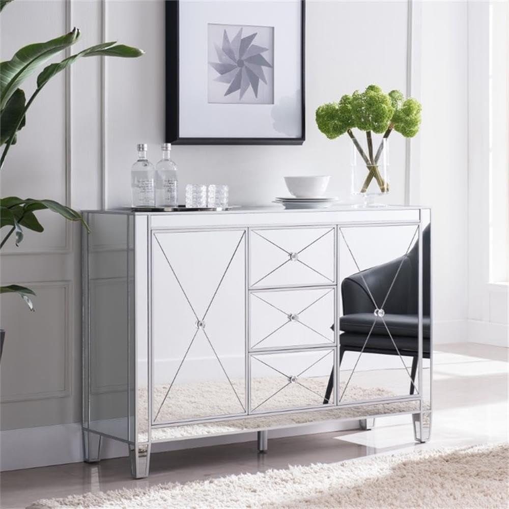 Maklaine Transitional 2 Door Mirrored Sideboard in Matte Silver