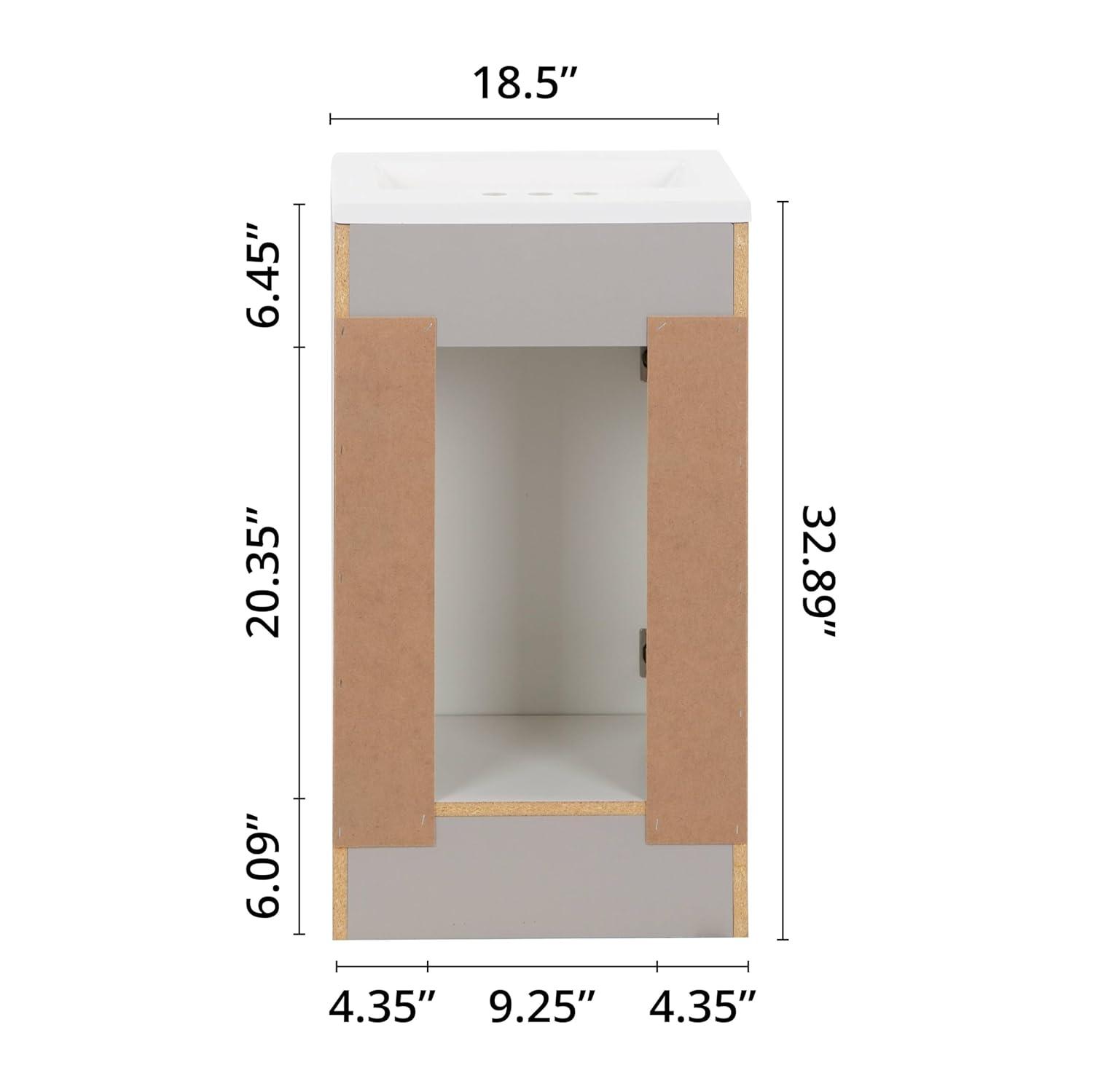 Spring Mill Cabinets Wyre 18 Inch Bathroom Vanity with White Single Sink Top, 1-Door Cabinet, 18.5" W x 16.68" D x 33.13" H, Gray