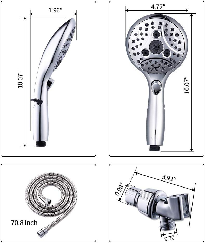 VXV Bathroom Handheld Shower Head with on off Switch, 6 Spray Setting Removable Hand Held Showerheads with 6 FT Stainless steel Hose and Adjustable Angle Bracket(Chrome)