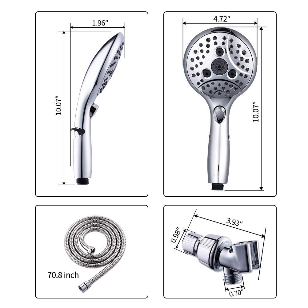 VXV Bathroom Handheld Shower Head with on off Switch, 6 Spray Setting Removable Hand Held Showerheads with 6 FT Stainless steel Hose and Adjustable Angle Bracket(Chrome)