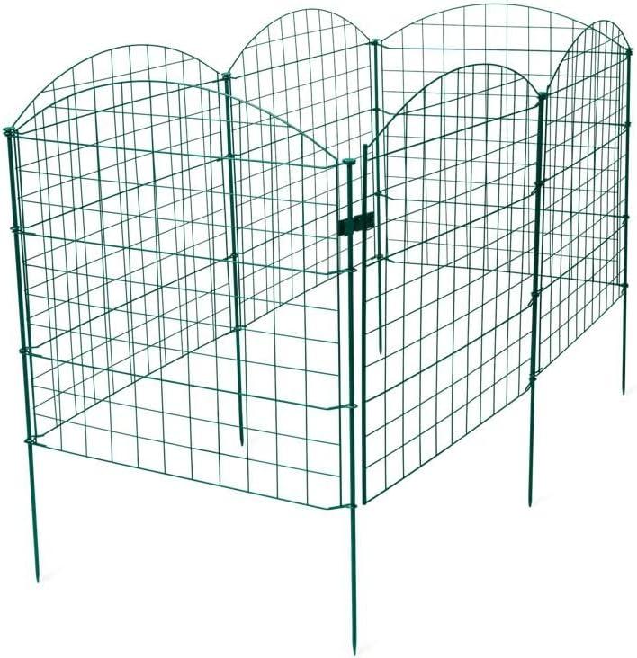 6-Panel Green Iron Garden Fence with Gate