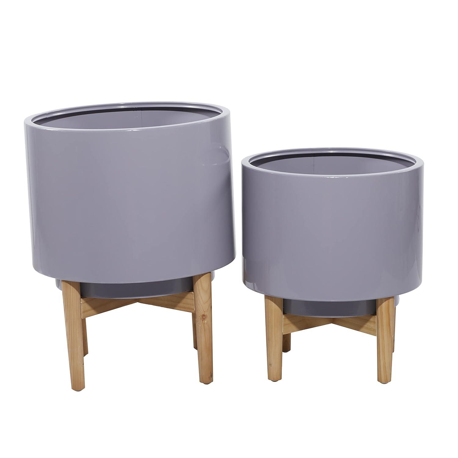 DecMode 16"W, 20"H, 14"W, 16"H Metal Contemporary Planter, Grey, 2-Piece