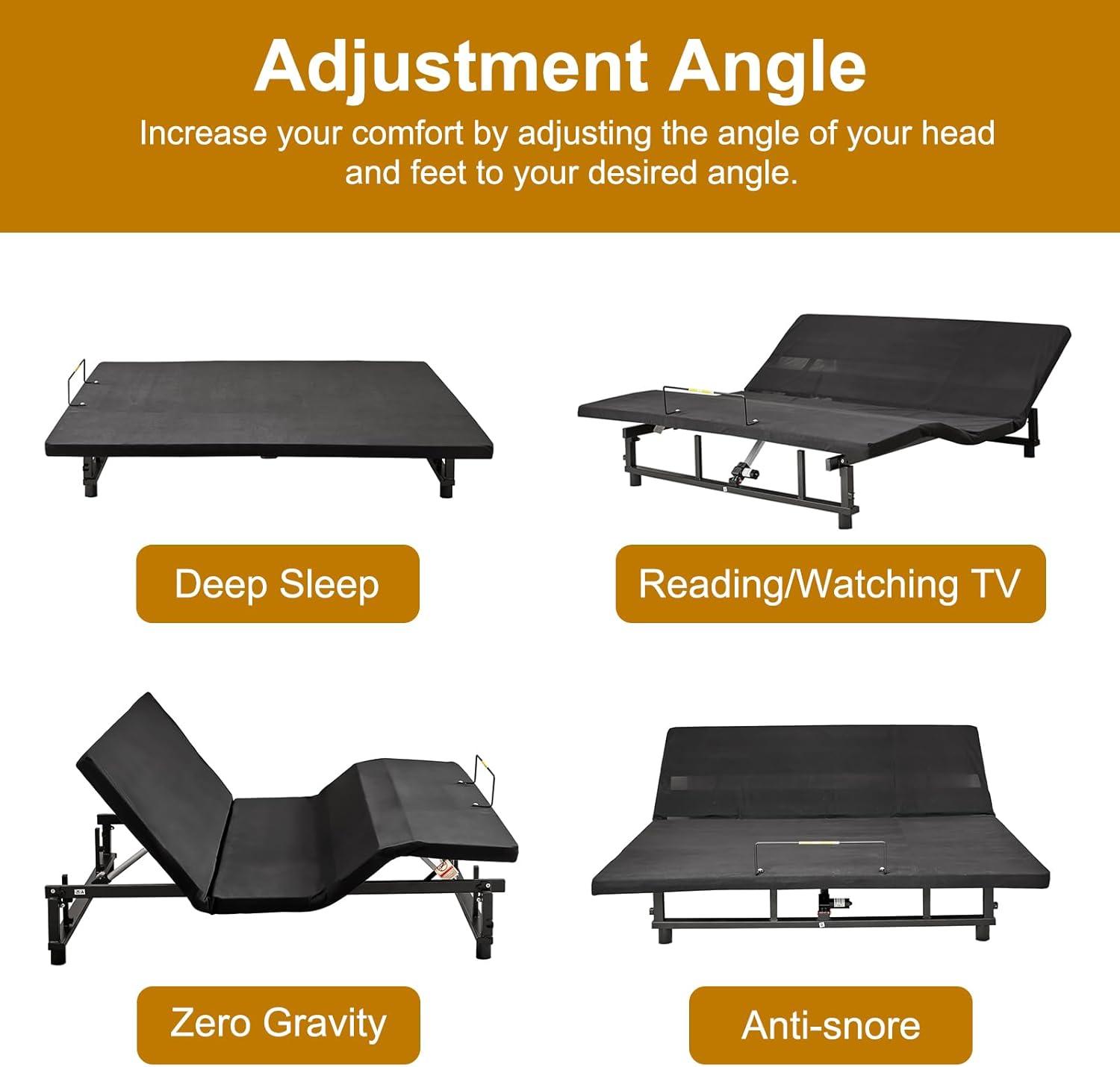 Donext Adjustable Bed Base, King Bed Frame, Independent Head and Foot Incline, Quiet Motor, Wireless Remote Control, Electric Bed Base, Black
