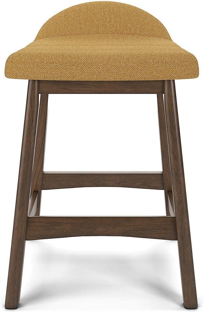 Mustard Upholstered Wood Counter Height Bar Stools, Set of 2