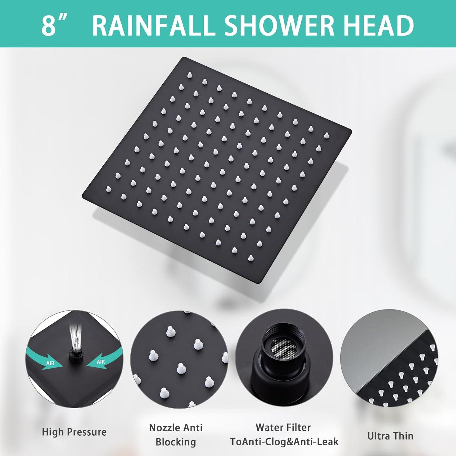 Matte Black 8-Inch Rainfall Shower System with Handheld Spray