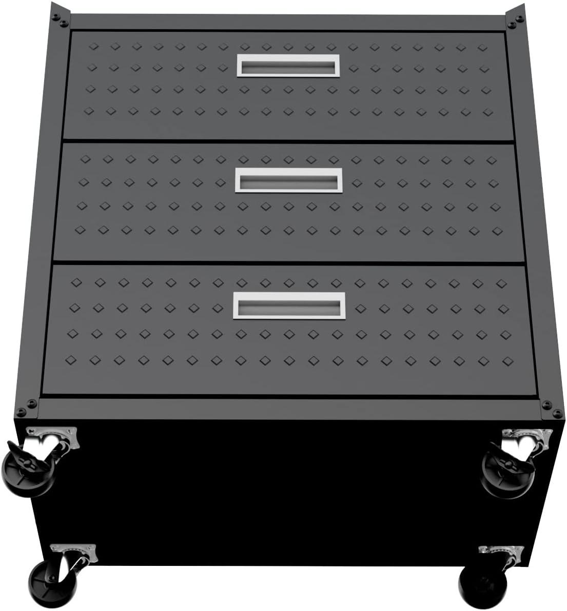 Fortress Textured Metal 31.5" Garage Mobile Chest with 3 Full Extension Drawers y