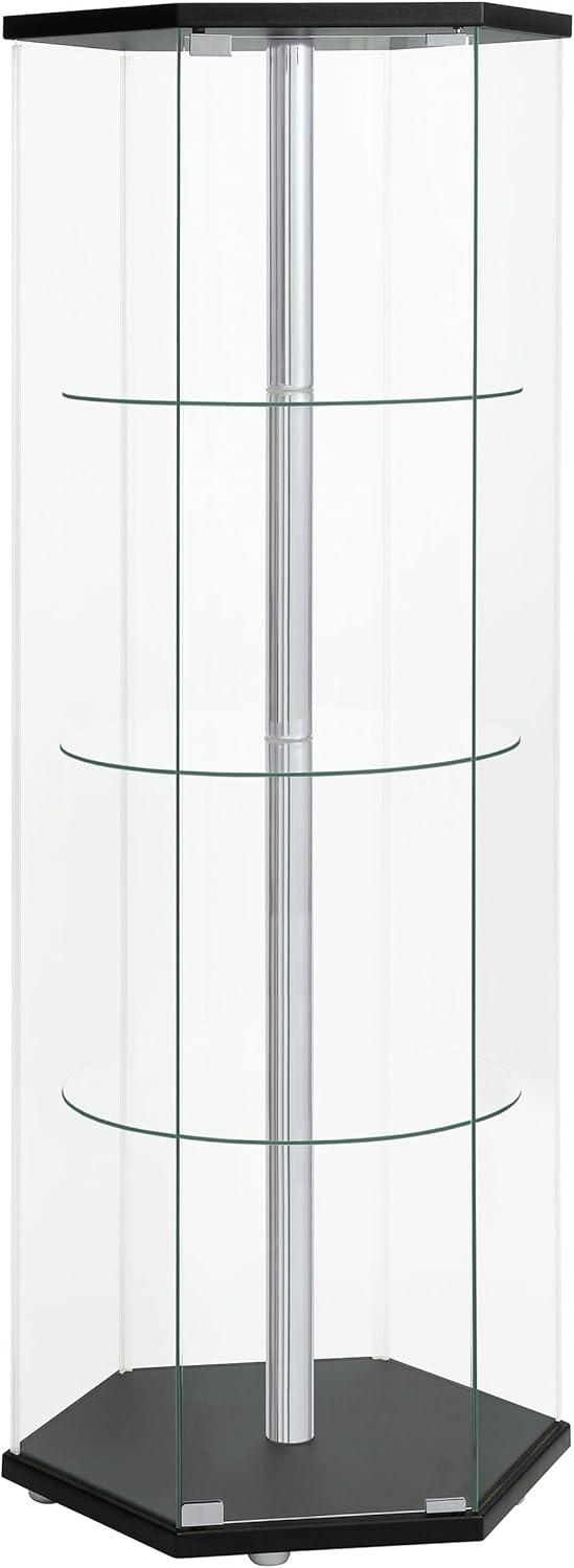 Coaster Zahavah Modern 4 Shelf Hexagon Shaped Glass Curio Cabinet Black/Clear
