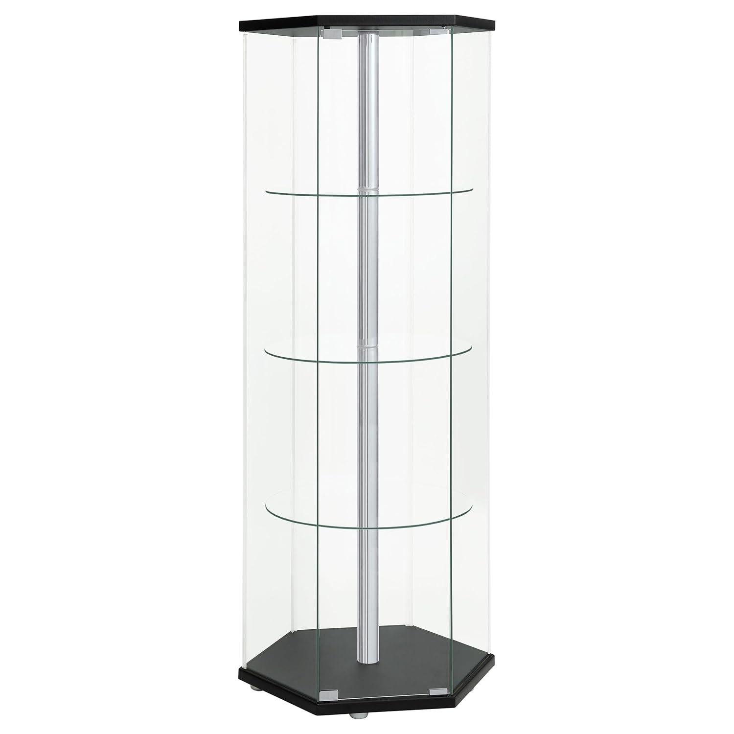 Coaster Zahavah Modern 4 Shelf Hexagon Shaped Glass Curio Cabinet Black/Clear