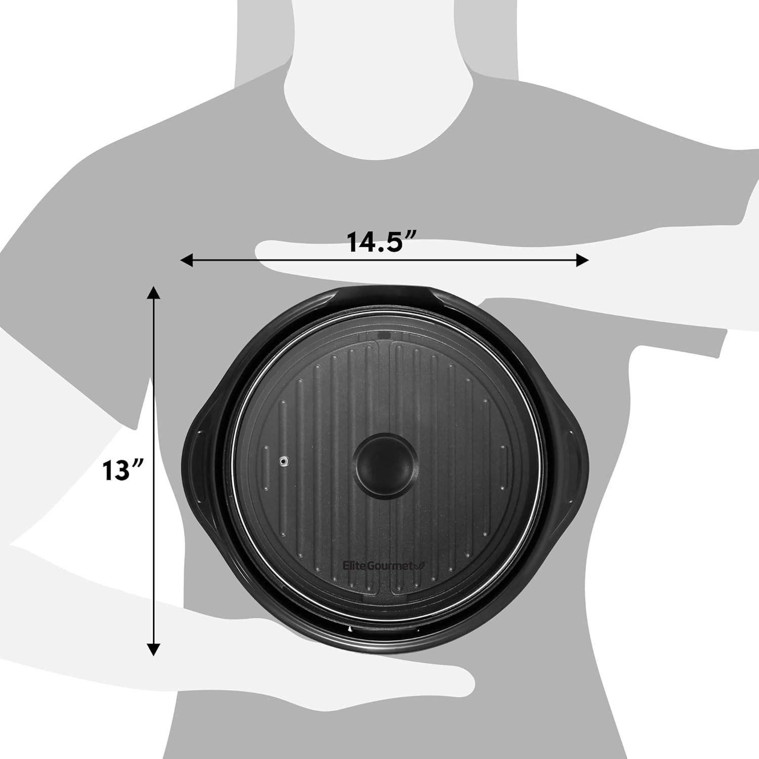 Elite Gourmet 11-inch Electric Indoor Grill with Tempered Glass Lid, Black