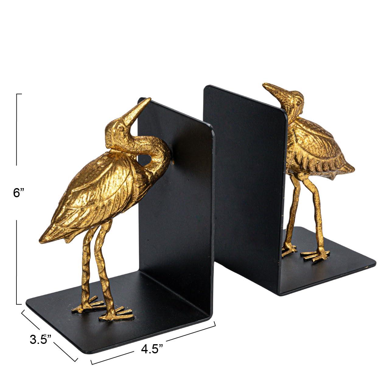 Storied Home Decorative Cast Iron Bird Bookends, Gold, Set of 2