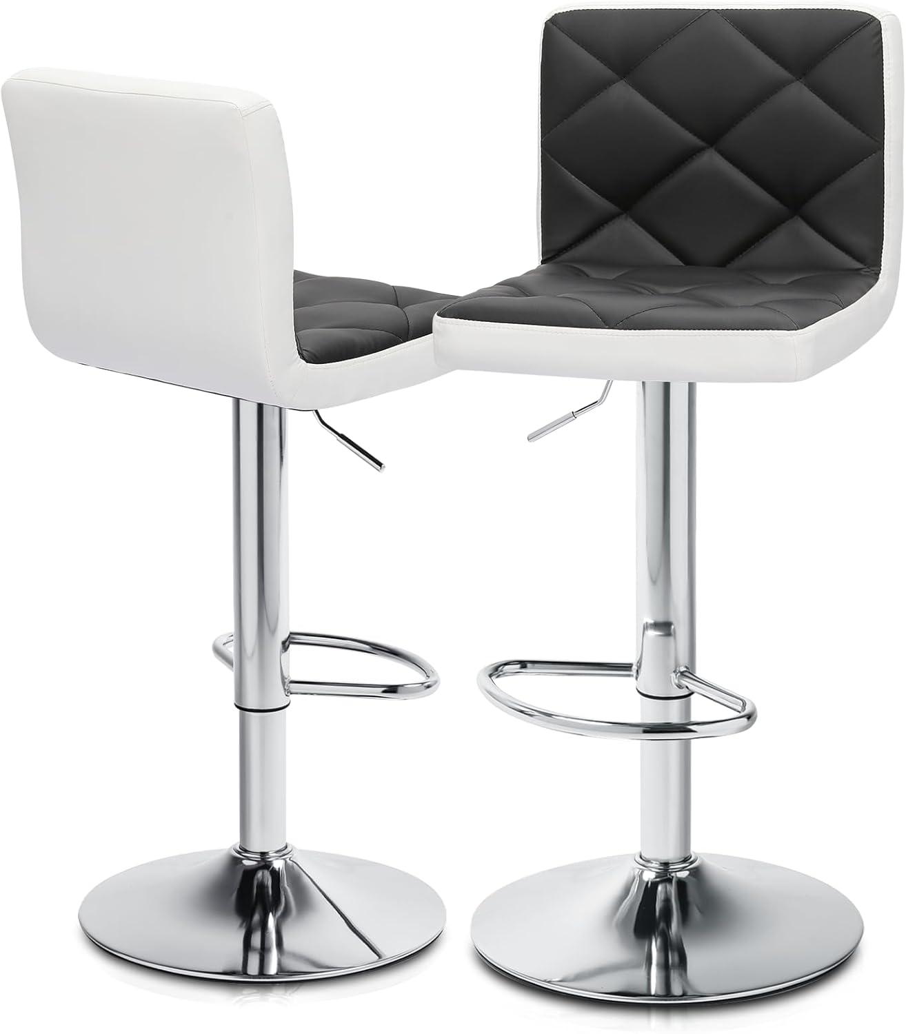 MoNiBloom Modern Bar Stools, Faux Leather Swivel Adjustable Barstools with Square Back, Counter Height Chairs Set of 2, Black/White