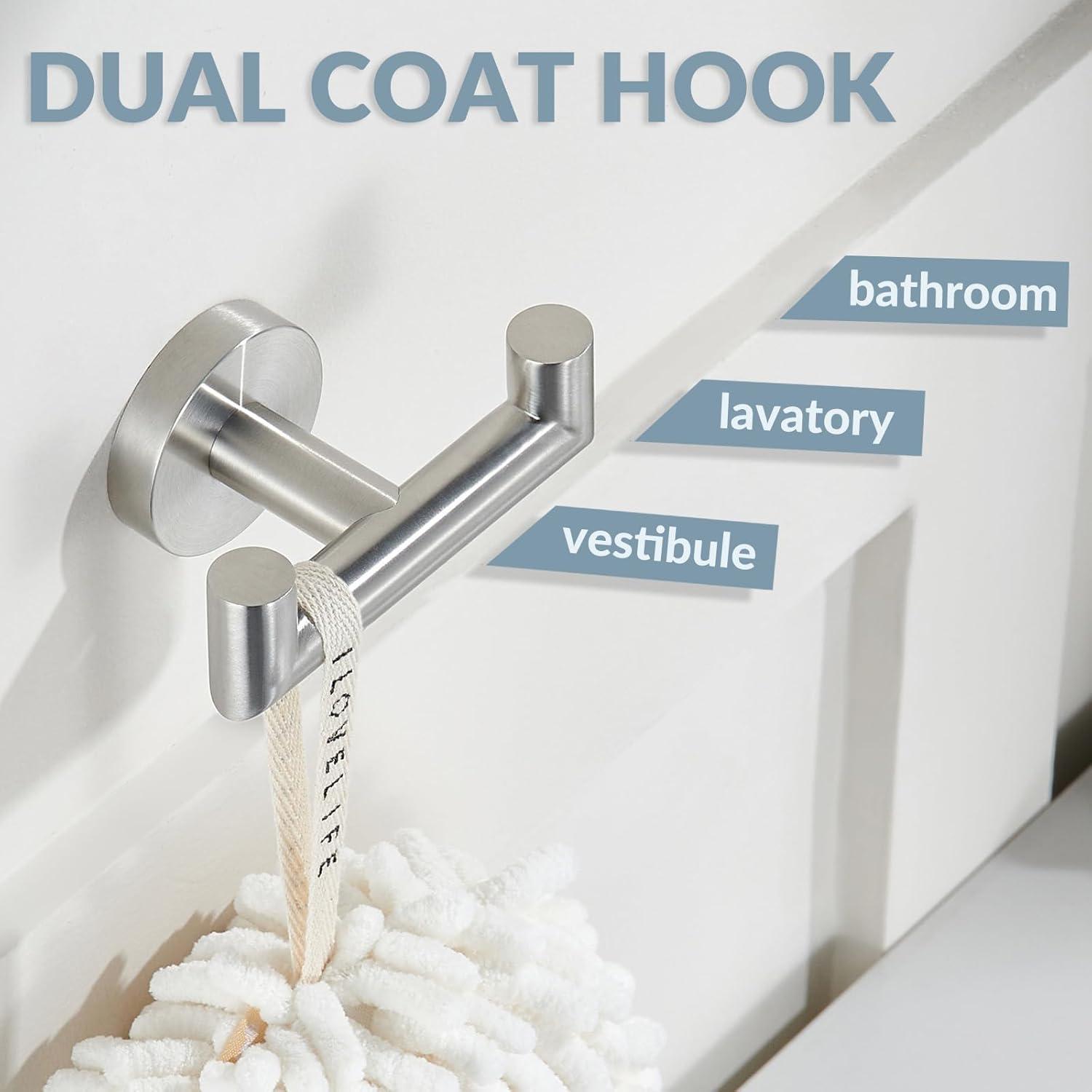 Brushed Nickel Stainless Steel Double Towel Hook