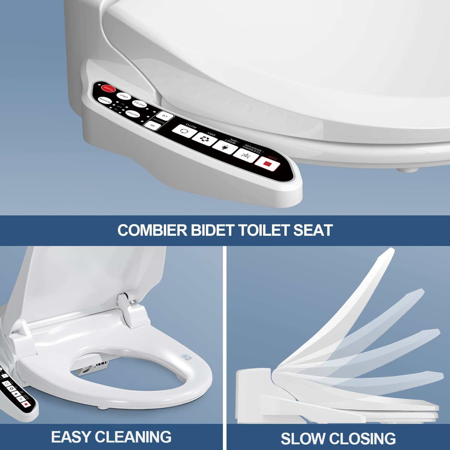 Elongated White Smart Bidet Toilet Seat with Heated Dryer