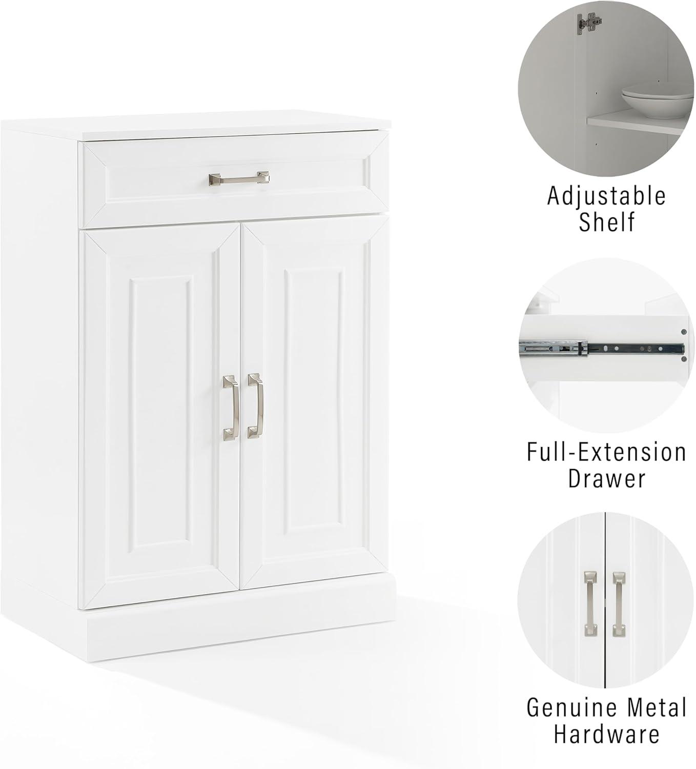 Crosley Stanton Storage Cabinet White: Traditional Farmhouse Style, 2 Adjustable Shelves, 1 Drawer