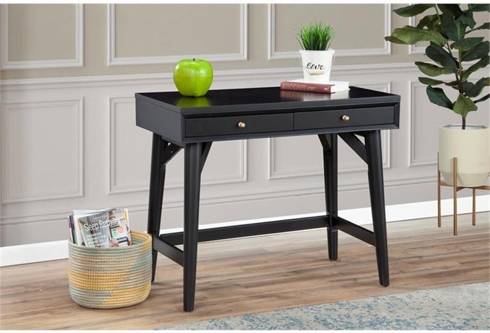 Alpine Furniture Flynn Large Wood 3 Drawer Desk in Black