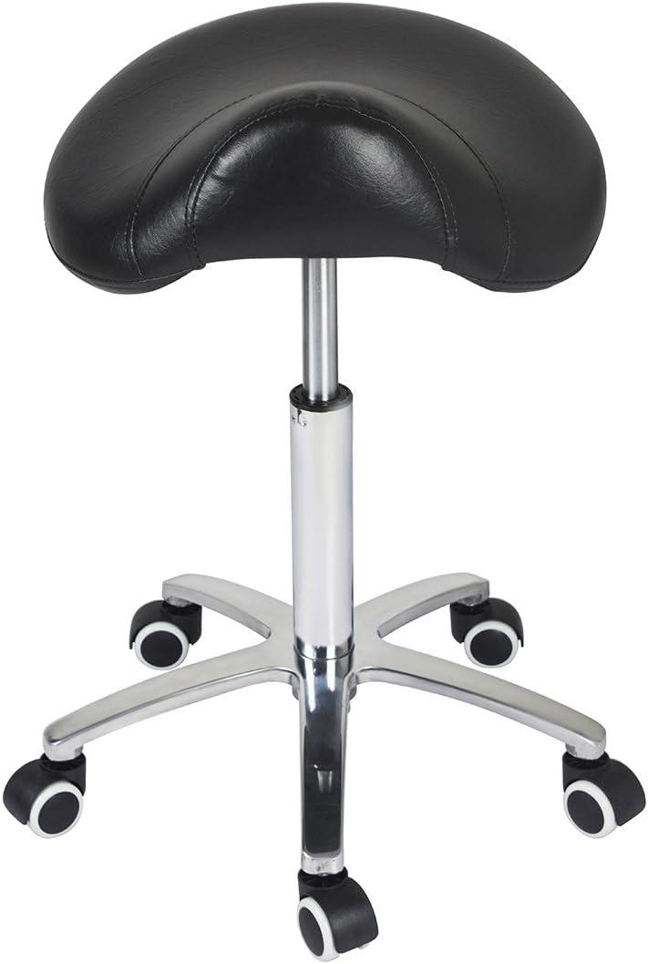 Adjustable Black Faux Leather Saddle Stool with Wheels