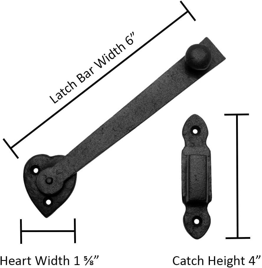 Black Wrought Iron Gate Latch with Heart Shape Backplate