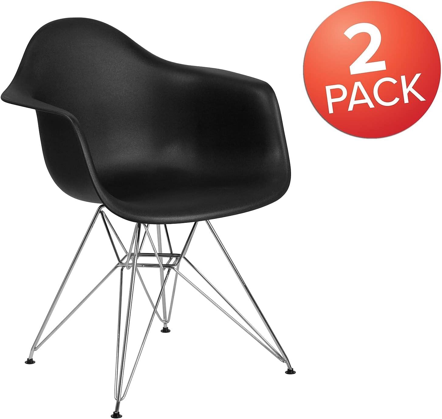 Flash Furniture 2 Pack Alonza Series Black Plastic Chair with Chrome Base