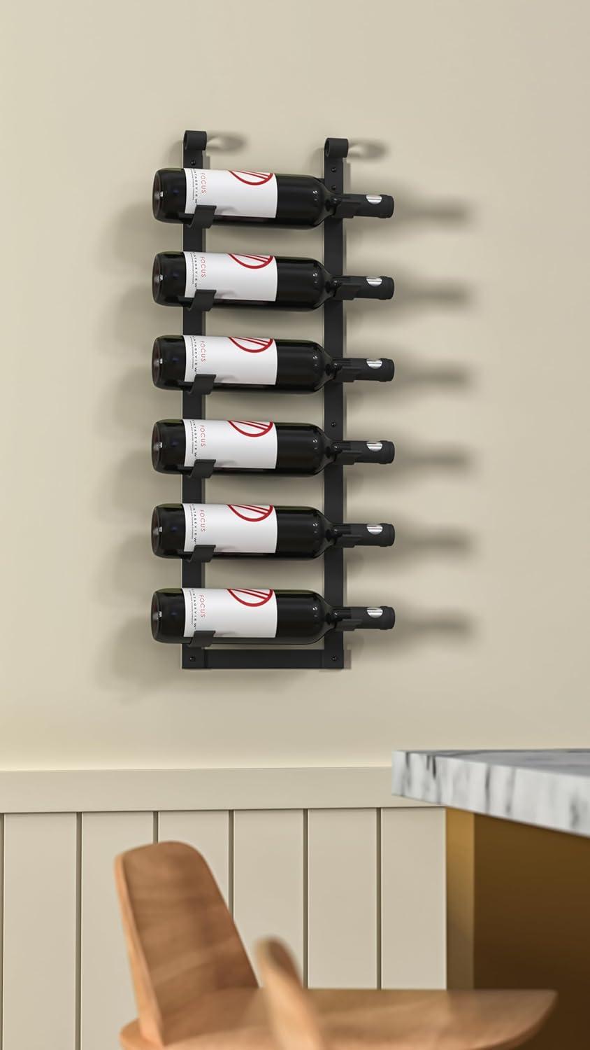 VintageView Le Rustique 6 Bottle Wall Mounted Wine Rack Stylish Modern Wine Storage with Label Forward Design (Matte Black, Set of 1)