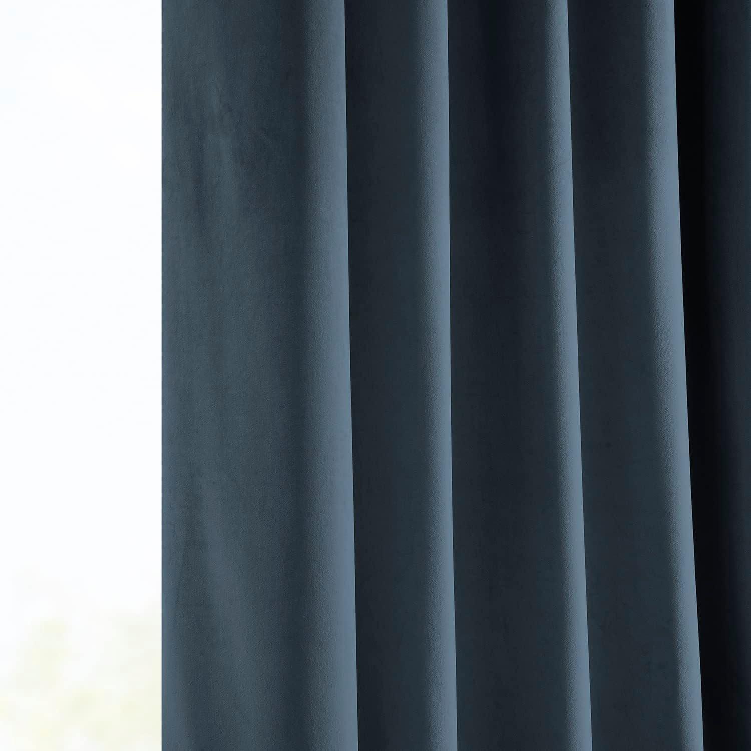 London Blue Plush Velvet Curtain (1 Panel), London Blue, 50W X 108L