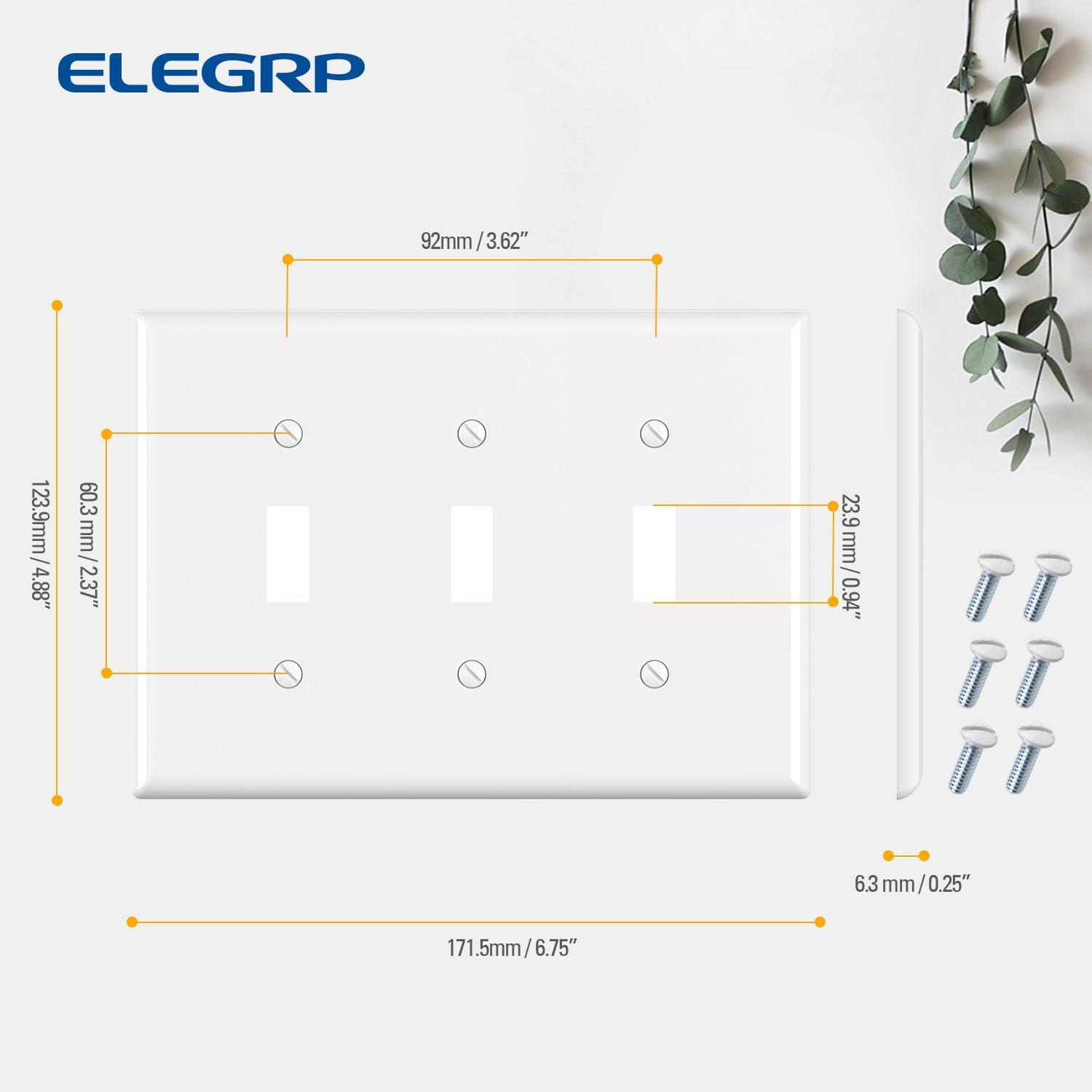 Glossy White 3-Gang Thermoplastic Toggle Switch Wall Plate