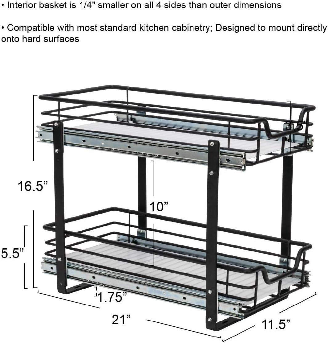 Glidez Multipurpose Paint-Finished Steel Pull-Out/Slide-Out Storage Organizer with Plastic Liners - 2-Tier Dual-Slide Design - Black