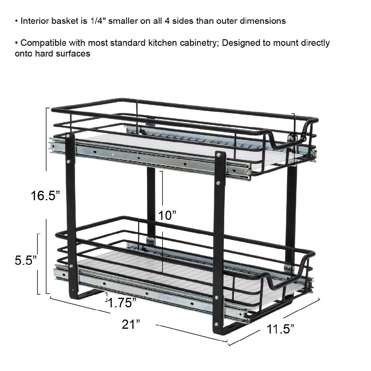 Glidez Multipurpose Paint-Finished Steel Pull-Out/Slide-Out Storage Organizer with Plastic Liners - 2-Tier Dual-Slide Design - Black